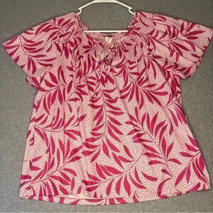 Vintage Tiger Lily Blouse Pink White Key Hole‎ Tie Neck size L